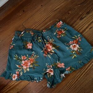 American Eagle Outfitters Floral Teal High Waist Shorts